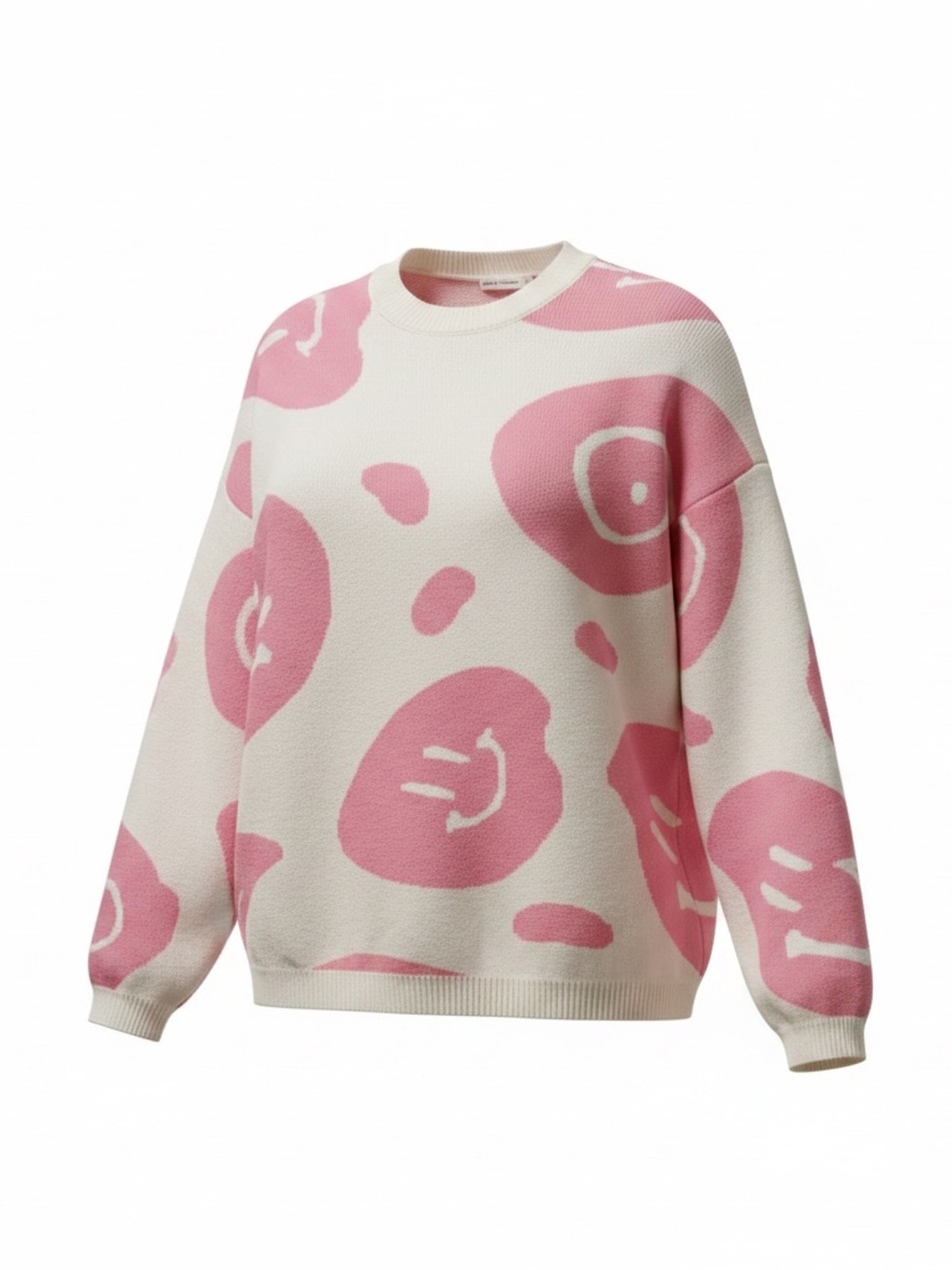 moon & madison Cream and Pink Abstract Spot Crewneck Sweater